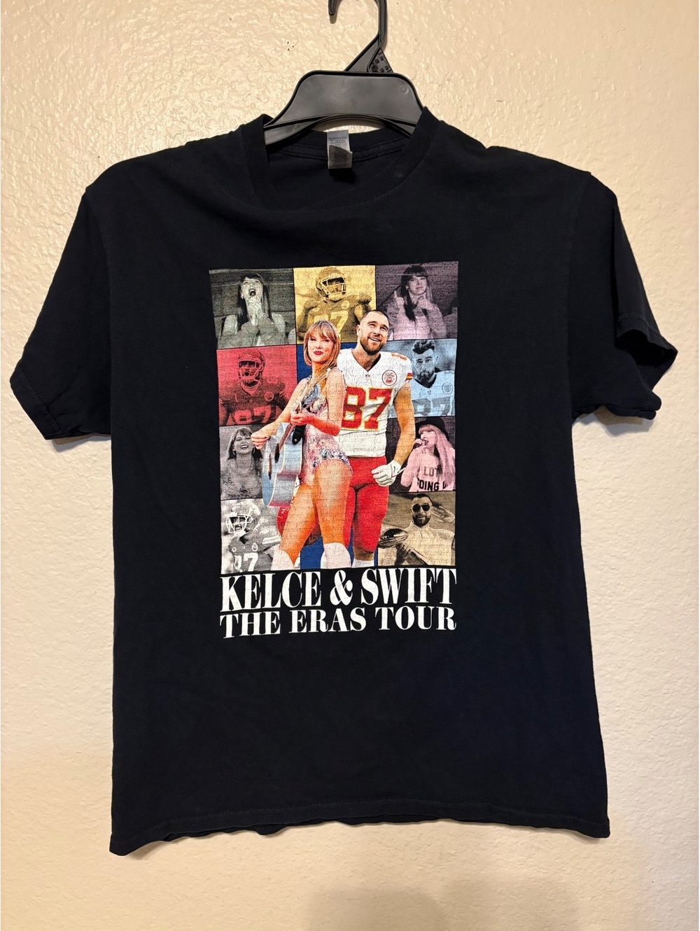 Kelce & Swift The Eras Tour Black Graphic T-Shirt Medium